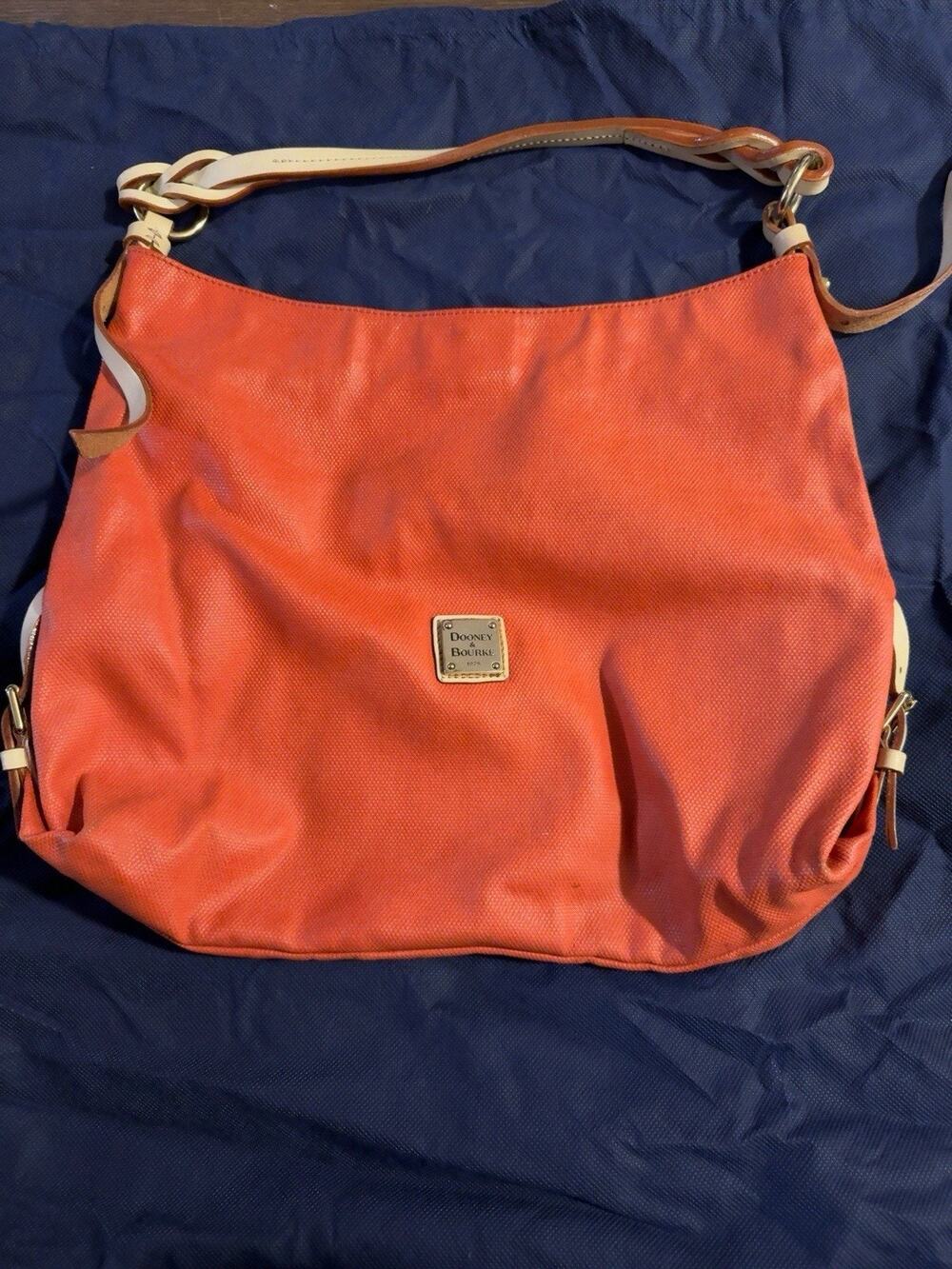 Dooney & Bourke Orange Pebble Leather Hobo Shoulder Bag Braided Strap Large